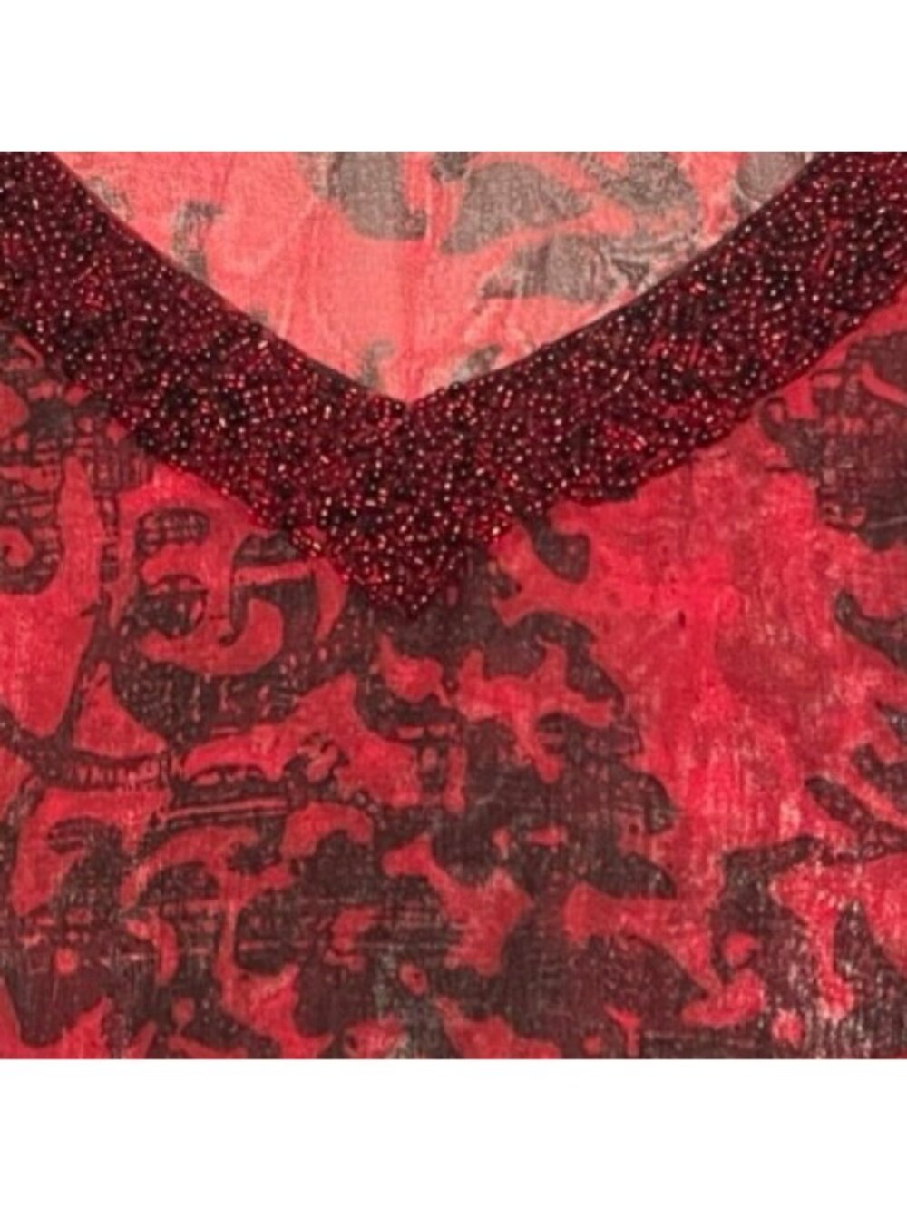 Chico's Deep Red & Black Beaded V Neck Long Sleeves Sheer Silk Top Size Large - Picture 4 of 10